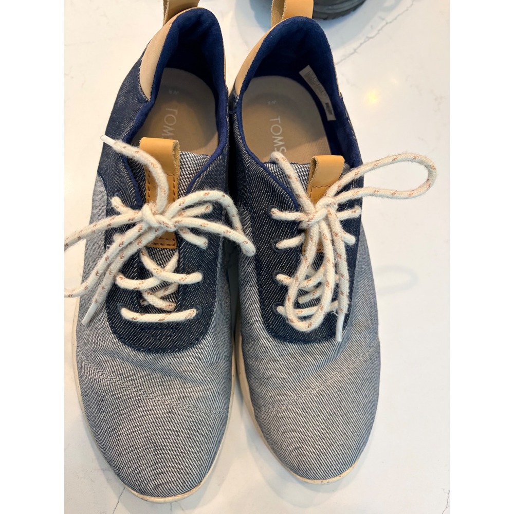 Toms Del Rey Sneakers Blue Mixed Denim Lace Up Casual Low Top Shoes
